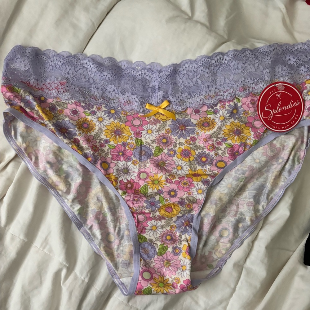 Splendies Floral Lace Trim Panties - Purple